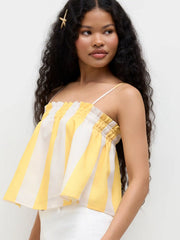 Stripe Shirred Lettuce Trim Cami Top