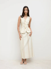 Linen-blend V-neck Stripe Blazer Vest