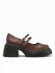 CHUNKY HEELED DOUBLE BUCKLE LOAFERS