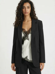 Satin V-neck Floral Lace Lettuce Trim Cami Blouse