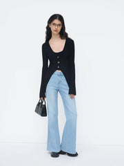 Knit V-neck Button Metal Detail Cardigan