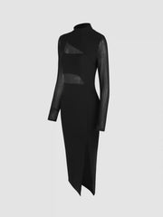 Mock Neck Sheer Slit Midi Dress