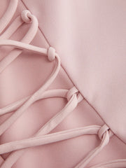 Chiffon Mid Rise Bandeau Asymmetrical Lace Up Wide Leg Jumpsuit With Scarf