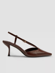 POINTED TOE STRAPPY FAUX PATENT LEATHER SLINGBACK HEELS
