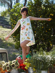 Linen-blend Fruit Graphic High Rise A-line Mini Dress