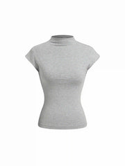 Cotton-blend Stand Collar Cap Sleeve Long Top