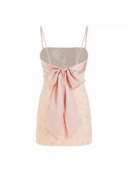Textured Floral Sequin Bowknot Mini Dress