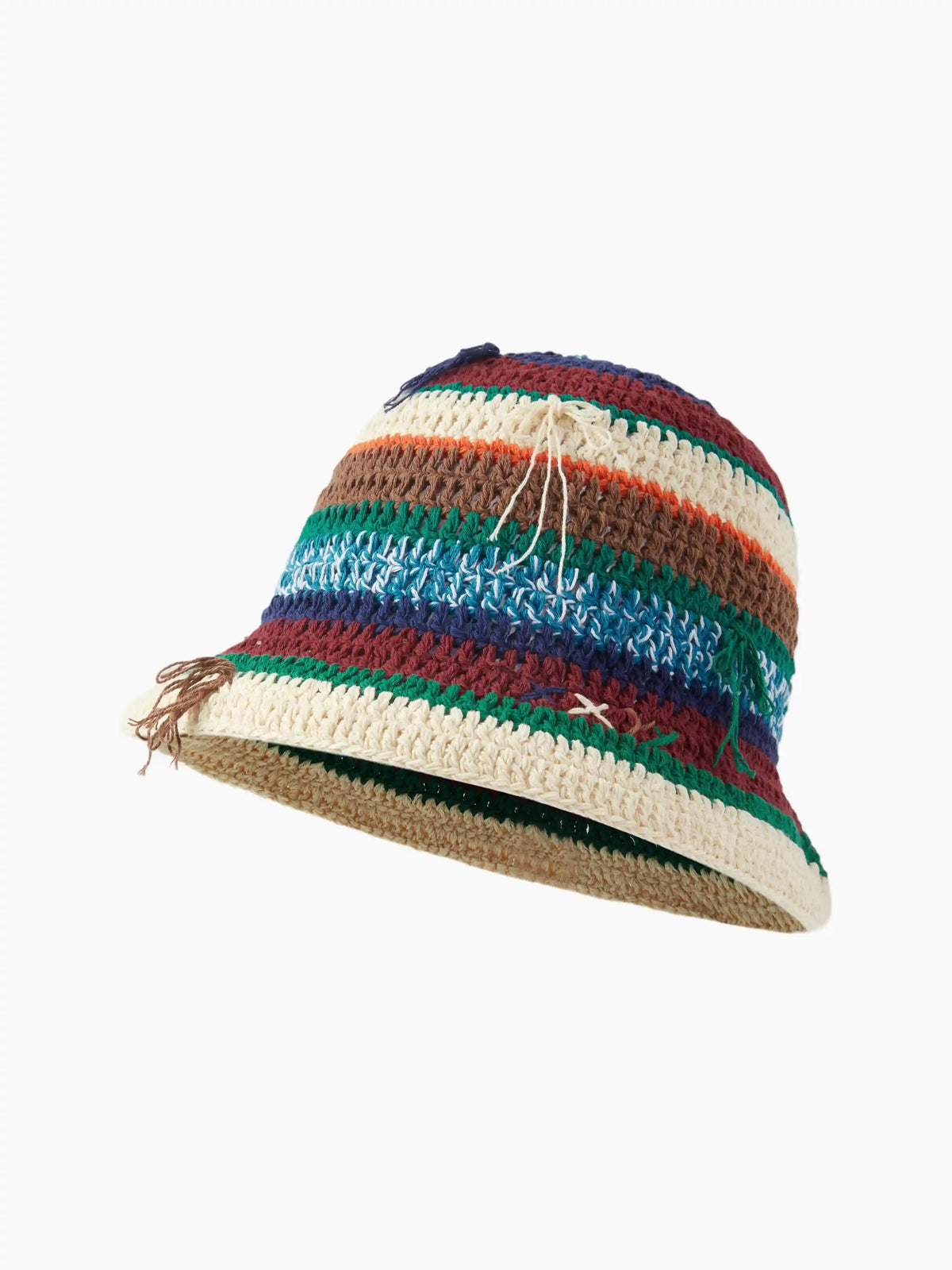 MULTI-COLOR BOW & STRIPE KNITTED BUCKET HAT