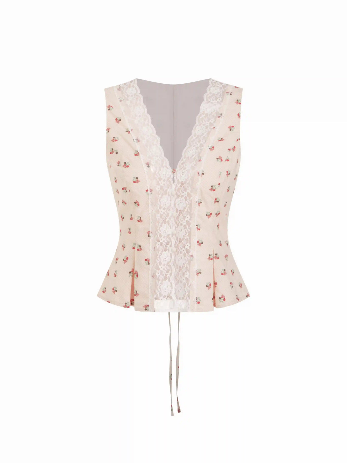 Cotton Floral V-neck Lace Trim Peplum Blouse