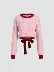 Wool-blend Contrasting Binding Tie Back Hollow Out Sweater