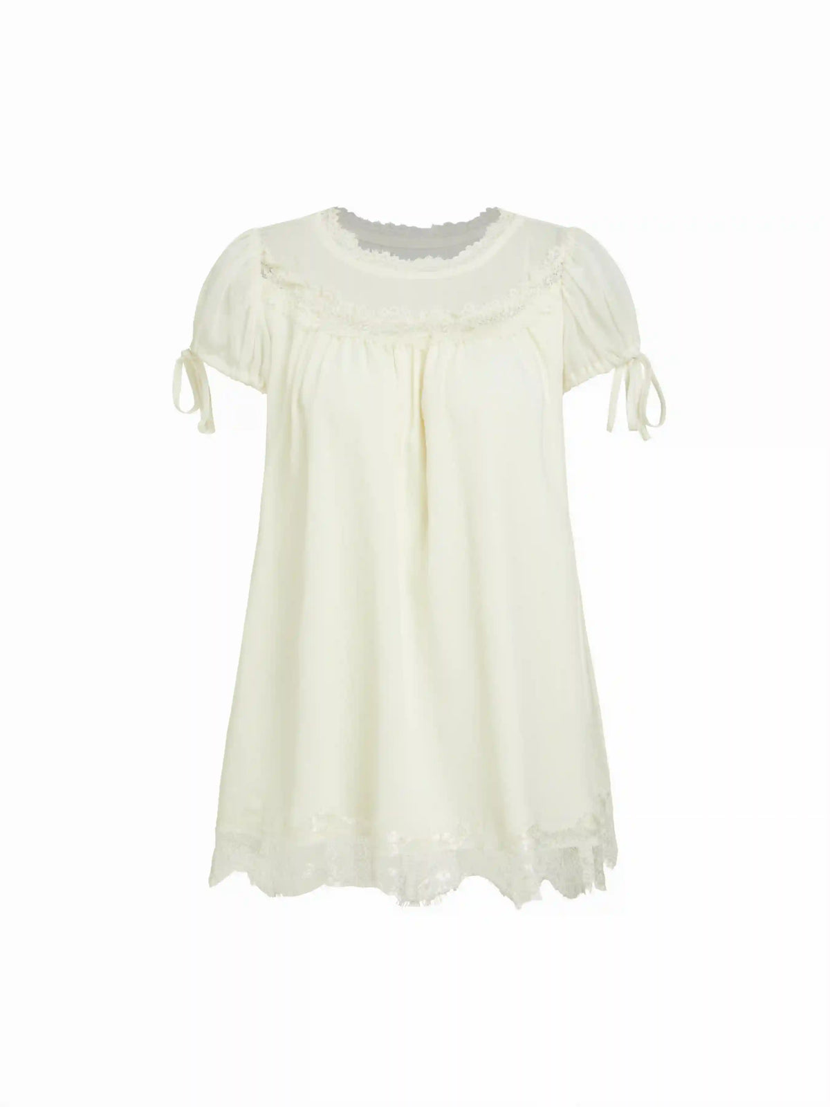 Chiffon Lace Trim Puff Sleeve Oversized Blouse