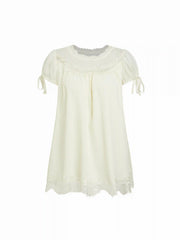 Chiffon Lace Trim Puff Sleeve Oversized Blouse