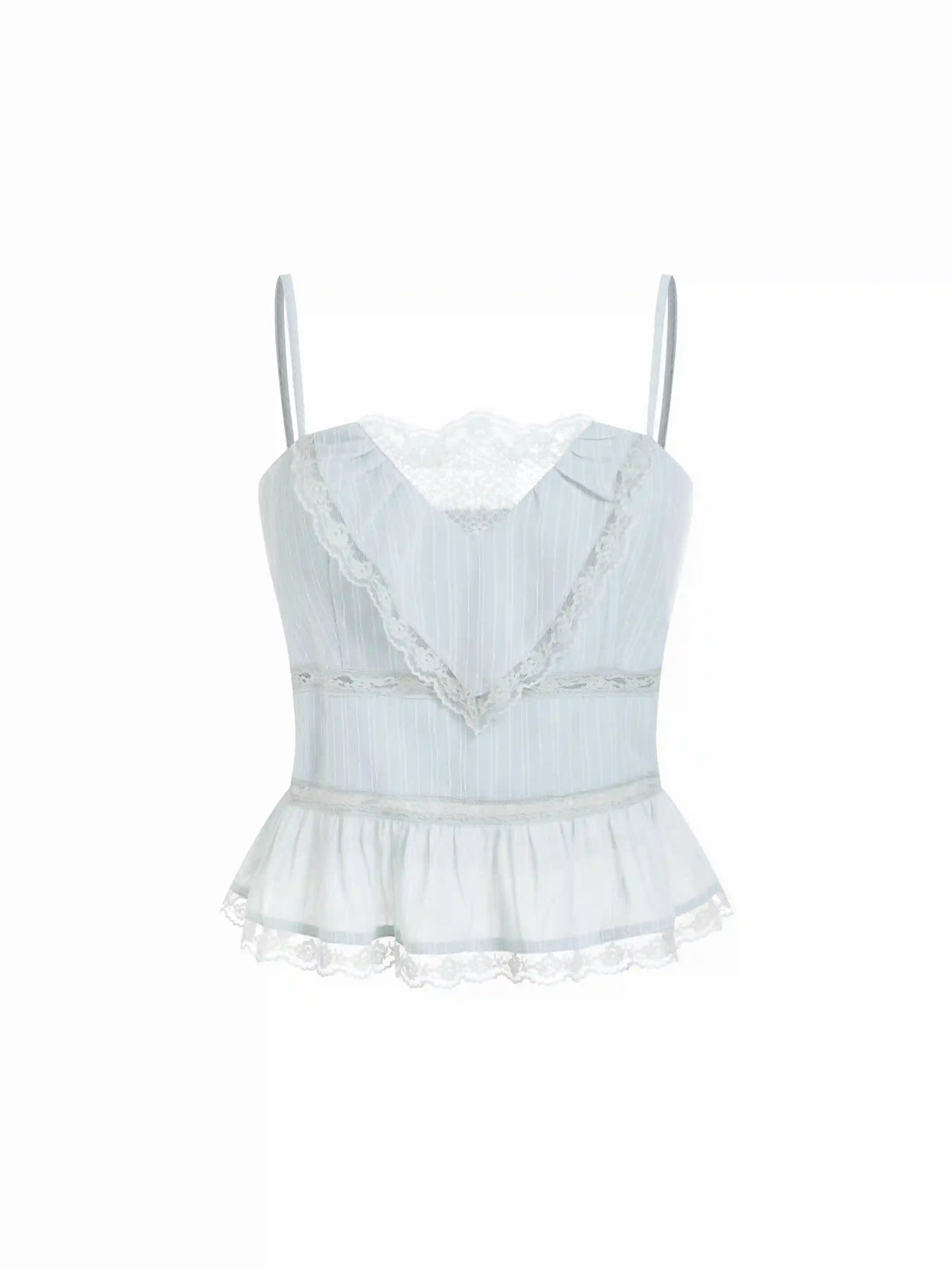 Chiffon Striped Lace Trim Ruffle Hem Crop Cami Top