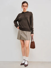 Knit Polo Solid Button Sweater