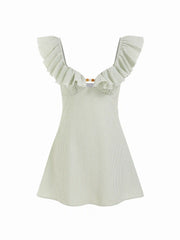 Cotton-blend Sweetheart Beaded Striped Mini Dress
