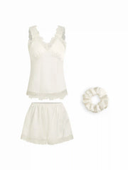 Satin Lace Trim V-neck Cami & Mid Rise Shorts Loungewear Set