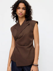 Collar Tie Back Ruched Blazer Vest