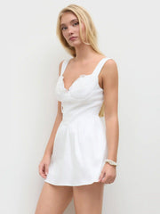 Satin Bowknot Lace Trim Mini Dress
