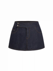 Washed Denim Mid Rise A-Line Mini Skort Curve & Plus