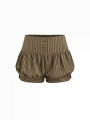 Low Rise Striped Metal Detail Bubble Hem Micro Shorts