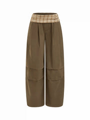 Denim Low Rise Tartan Patched Barrel-leg Jeans