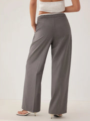Mid Rise Drawstring Pleated Straight Leg Trousers