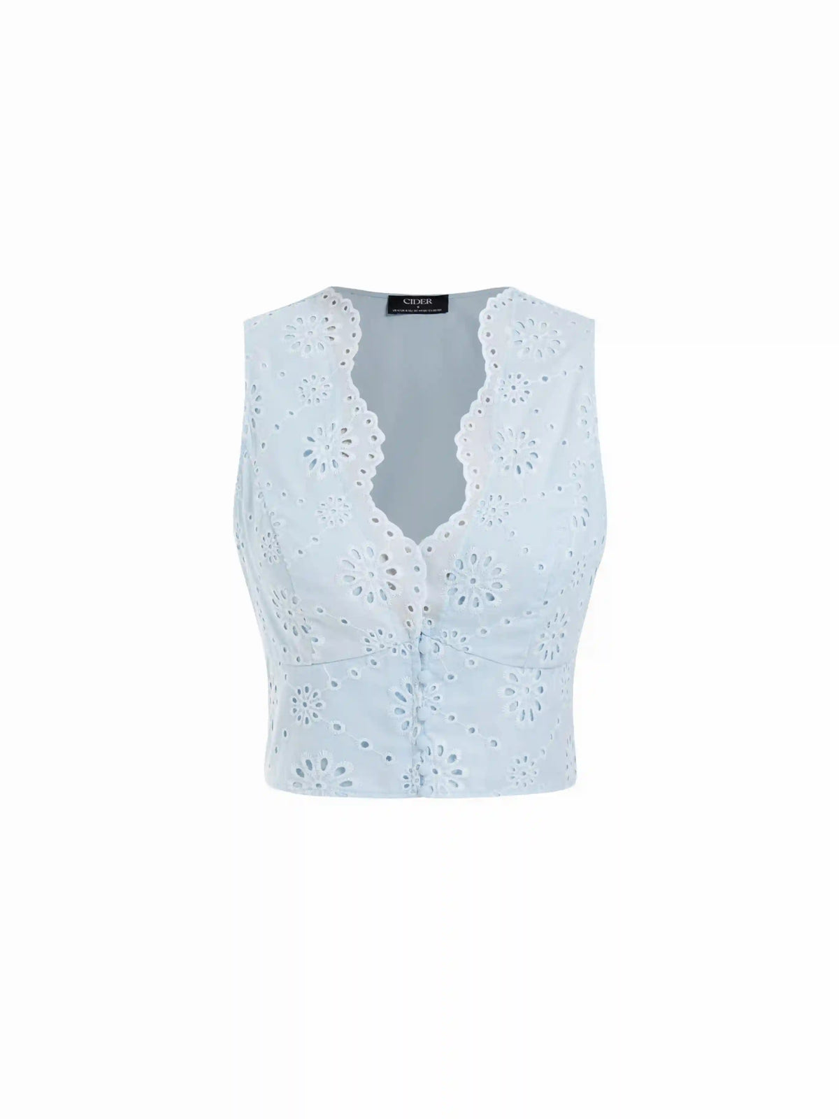 Jacquard V-neck Floral Broderie Anglaise Textured Blouse