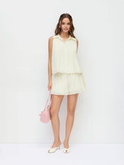 Chiffon Pleated Button Front Oversized Tank Blouse