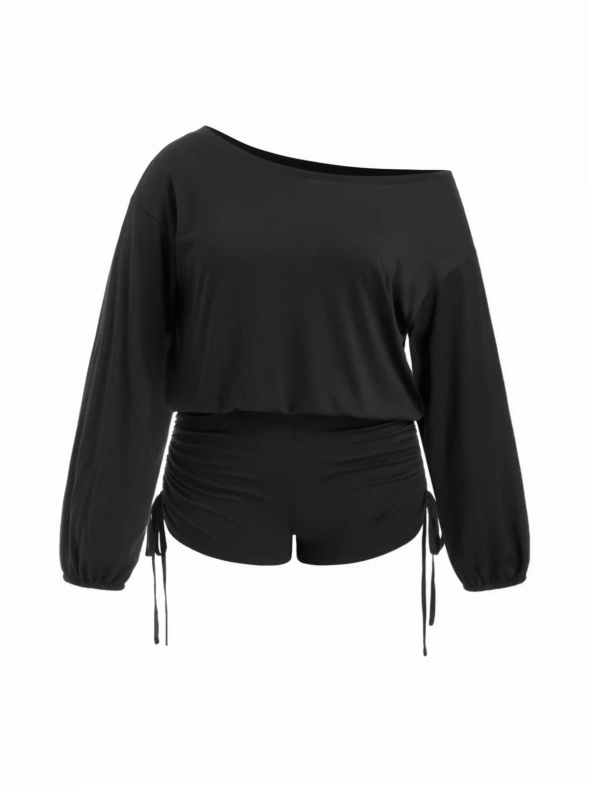 Asymmetrical Neck Drawstring Romper Curve & Plus