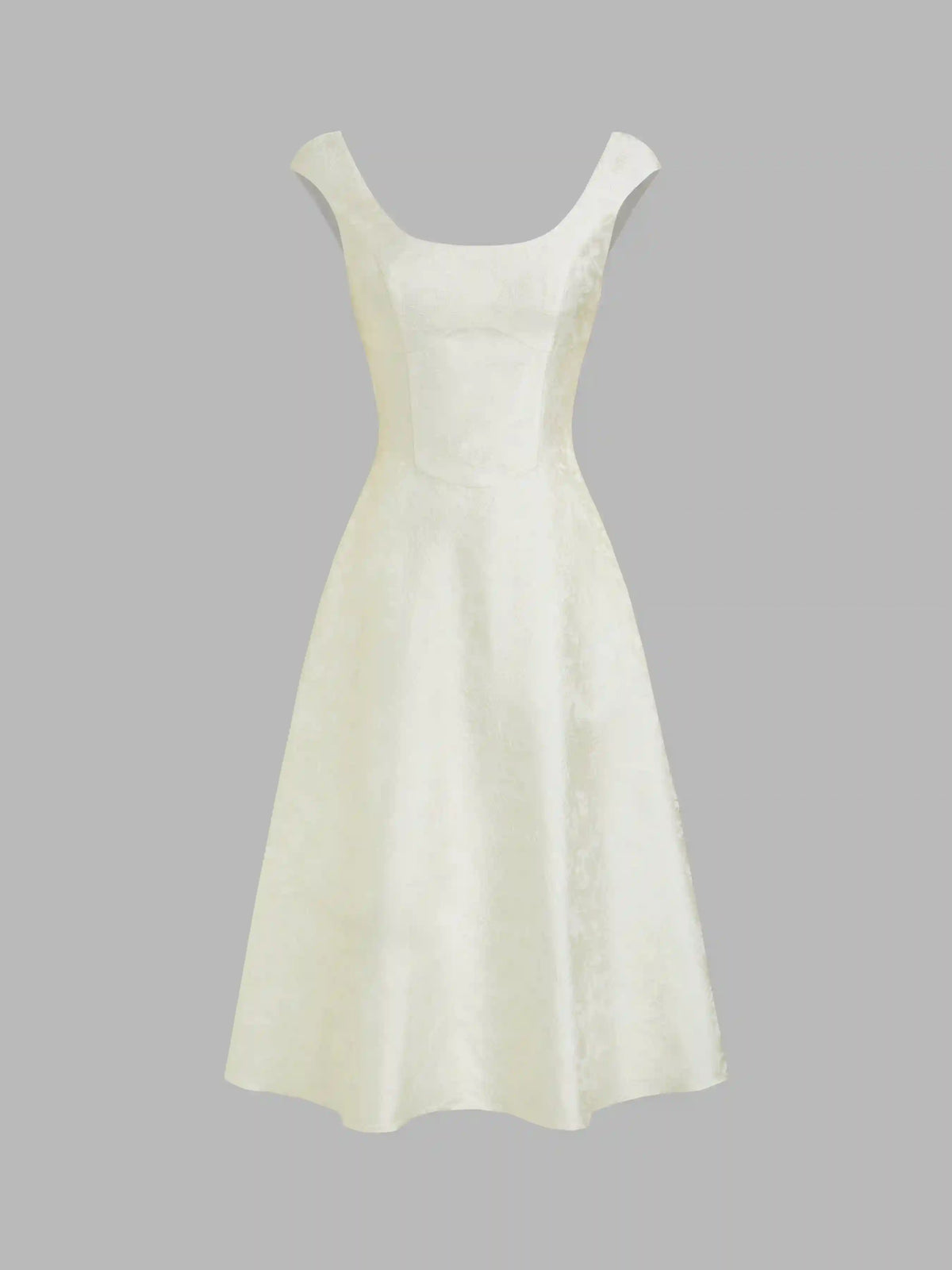 Jacquard Floral Square Neck Textured Flared Midi Dress