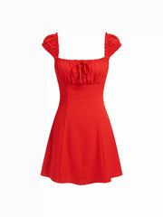 Square Neck Ruffled Cap Sleeve A-line Mini Dress