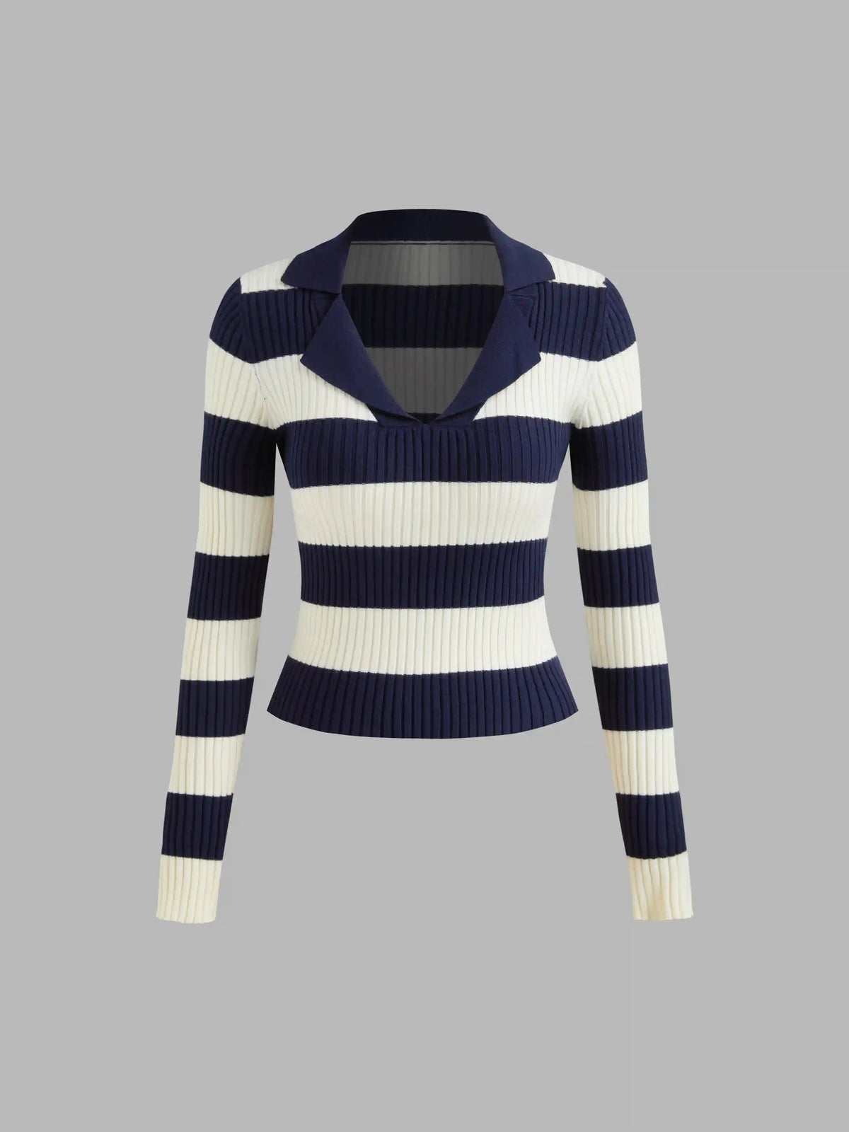 Knit Polo Striped Long Sleeve Sweater