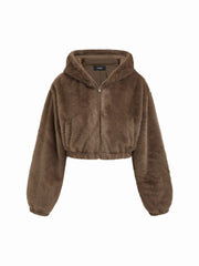 Faux Shearling Hooded Cropped Jacket