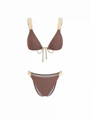 High Stretch V-neck Colorblock Ring Detail Triangle Cheeky Bikini Set