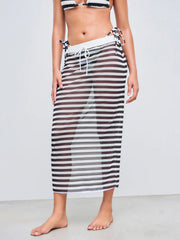 Mesh Striped Knotted Cover Up Skirt