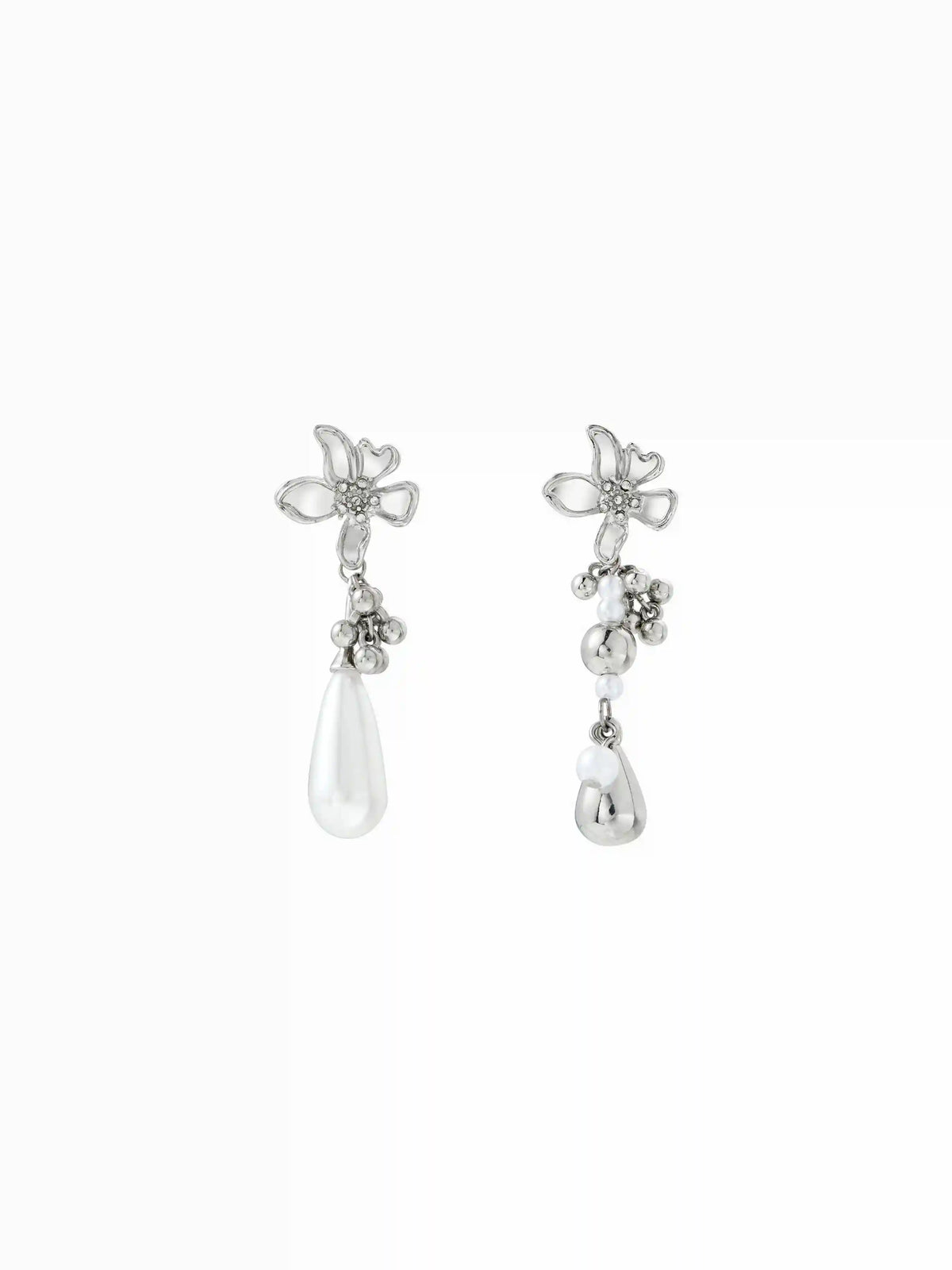 FLOWER & FAUX PEARL DROP EARRINGS