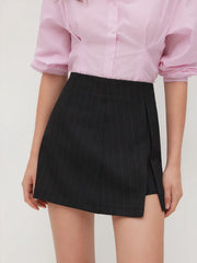 Pinstripe High Waist Slit Mini Skirt