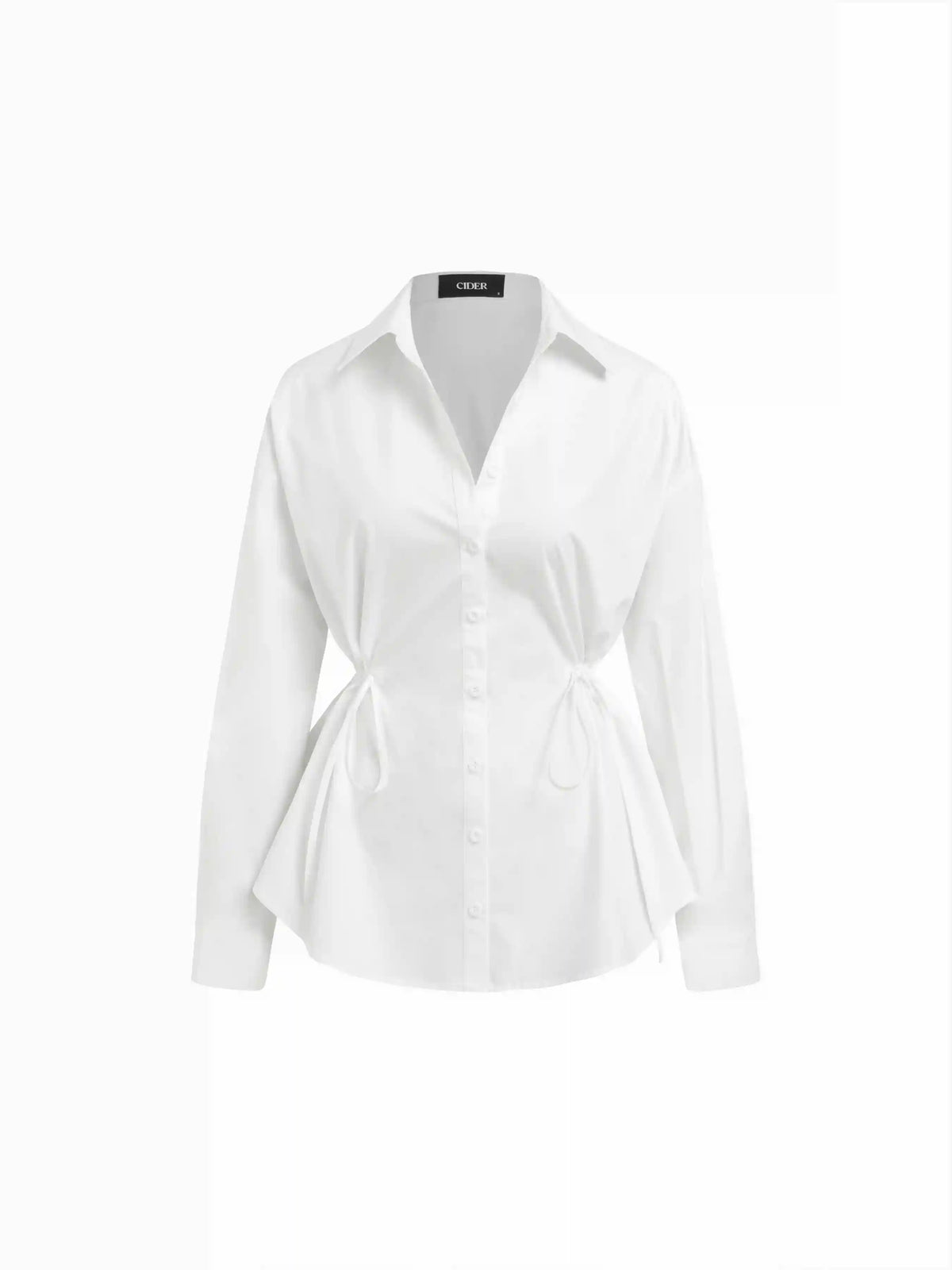 Cotton-blend Long Sleeve Drawstring Blouse