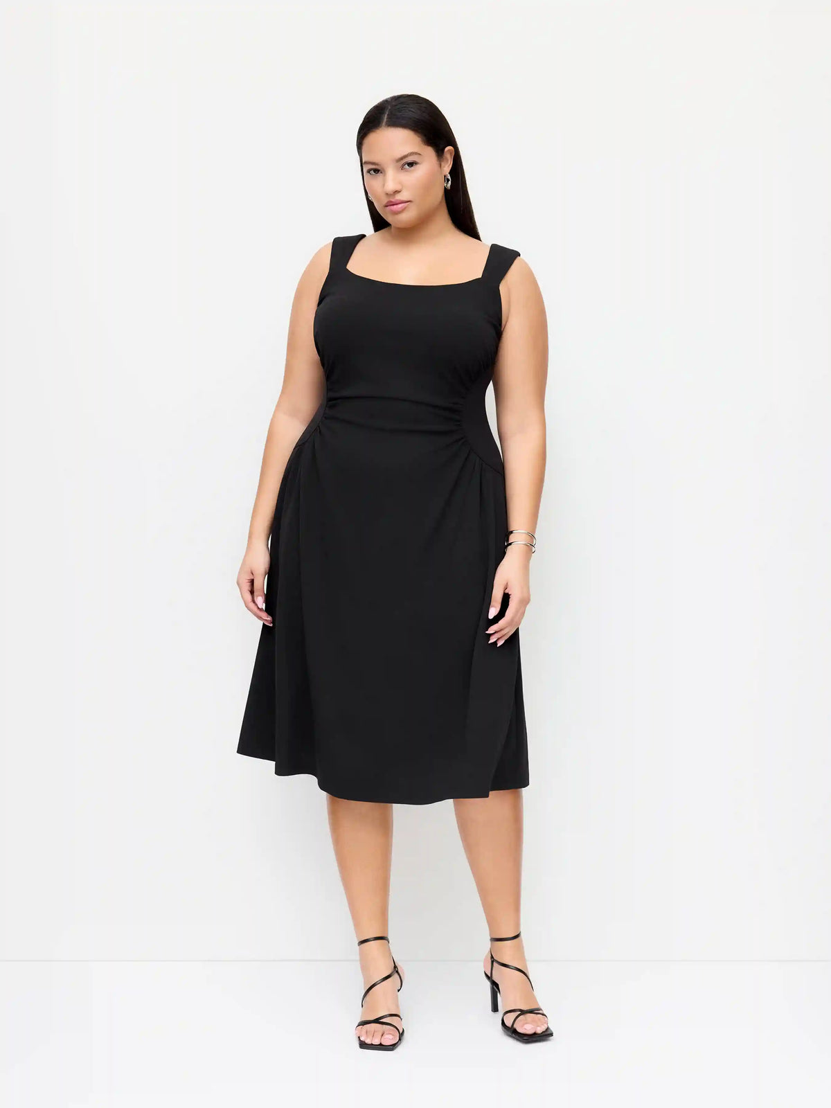 Scoop Neck Ruched A-line Midi Dress Curve & Plus