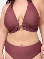 Halter Neck Ruched Metal Detail Bikini Set Curve & Plus