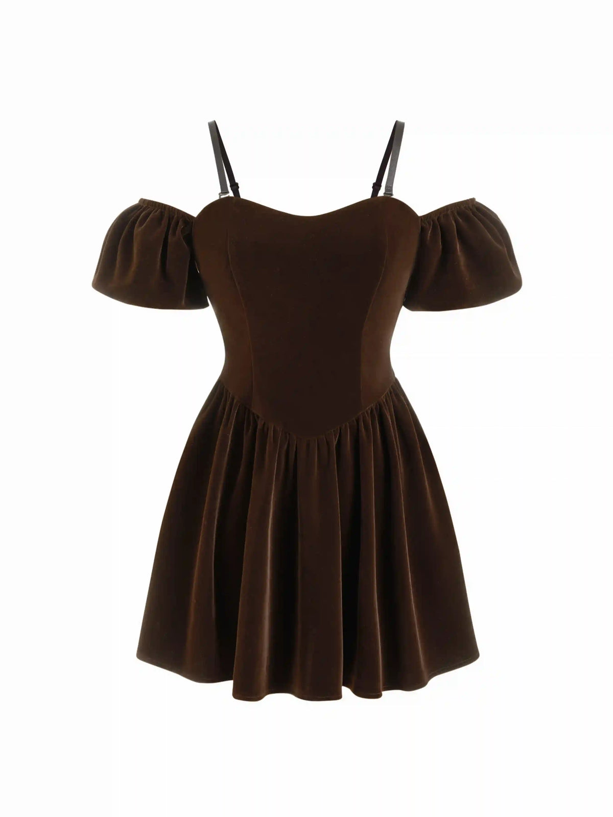 Velvet Off-shoulder Puff Sleeve Lace Up Mini Dress