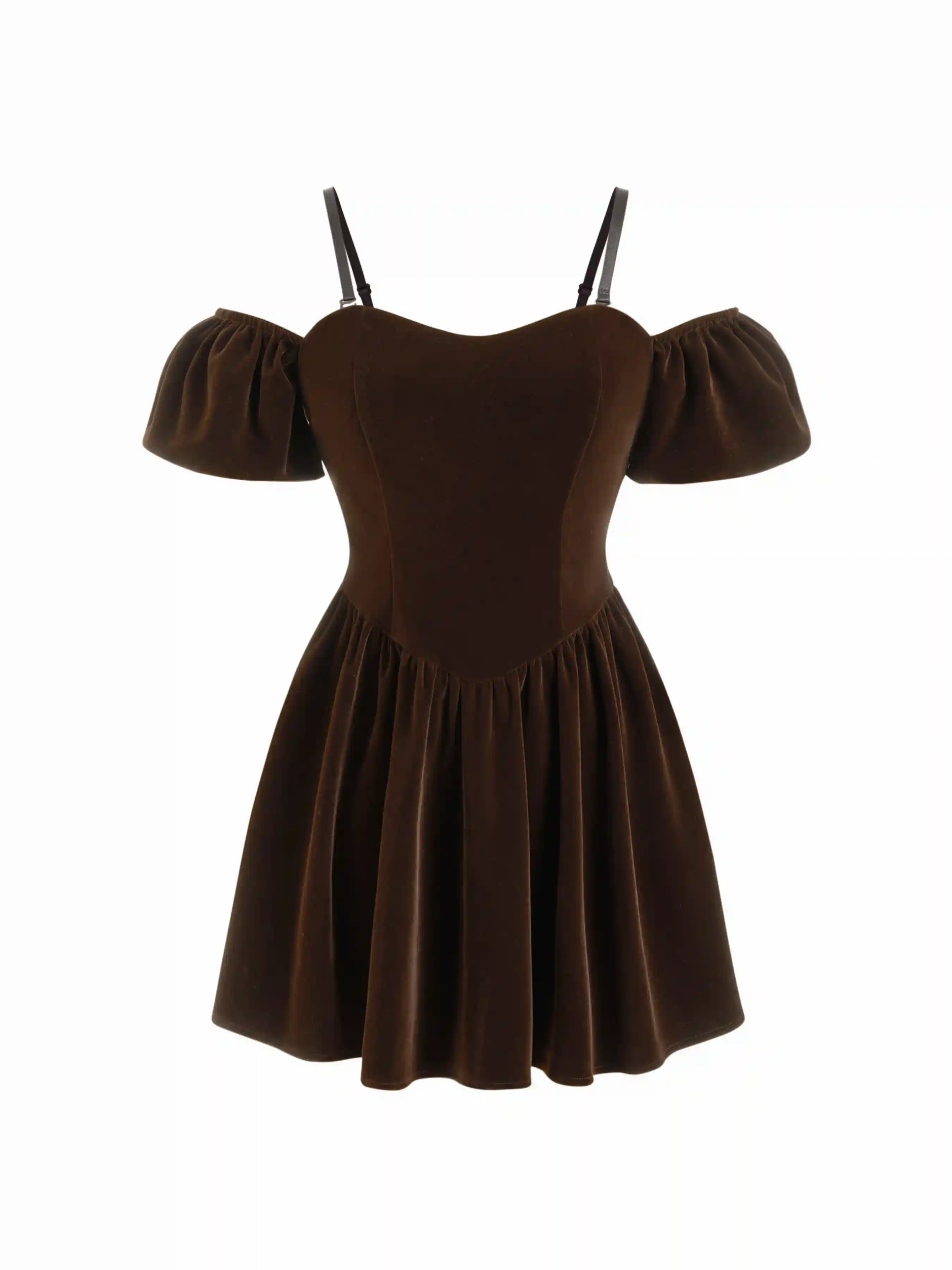 Velvet Off-shoulder Puff Sleeve Lace Up Mini Dress