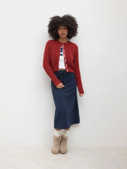 Wool-blend Knit Round Neckline Button Cardigan