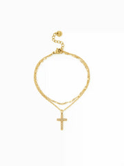 18K GOLD PLATED STAINLESS STEEL CROSS LAYERED BRACELET