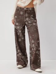 Cotton-blend Low Rise Floral Wide Leg Trousers