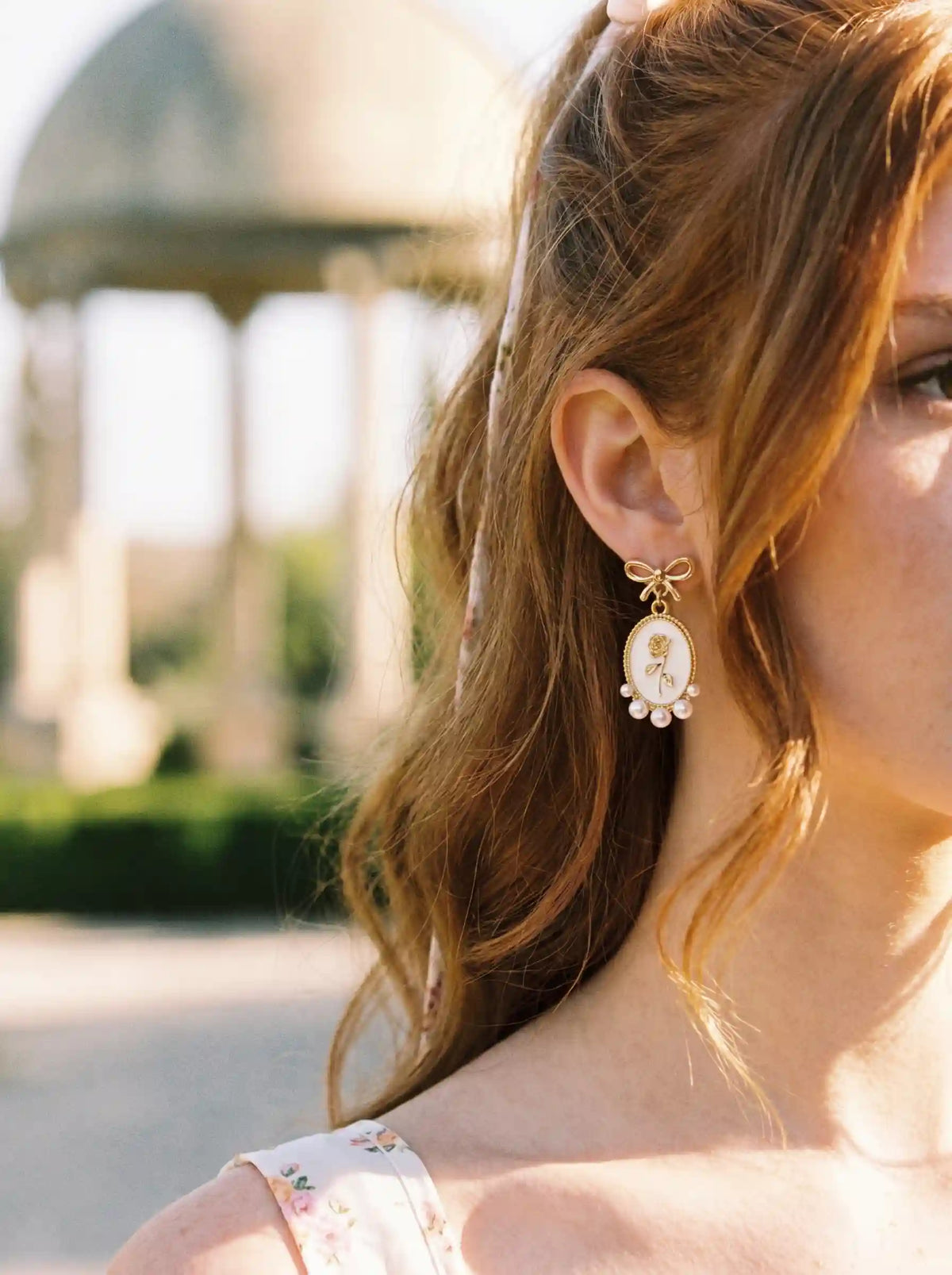 BOWKNOT & FLOWER & FAUX PEARL DROP EARRINGS