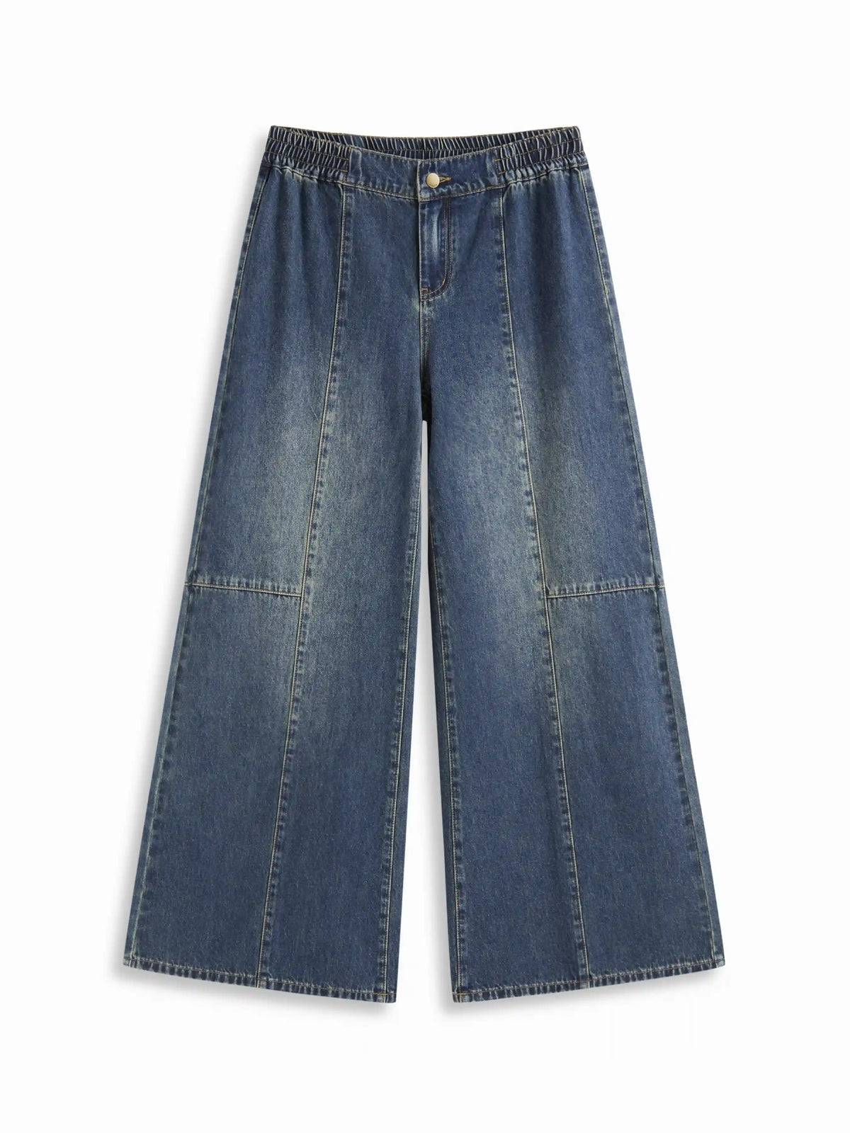 Denim Low Rise Elastic Waist Oversized Wide Leg Jeans