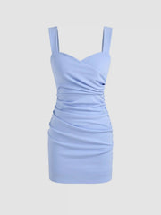 Square Neck Solid Ruched Mini Dress