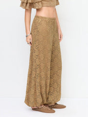 Lace Floral Mid Rise Elastic Waist Balloon Trousers