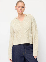Cable Knit Polo Neck Long Sleeve Top